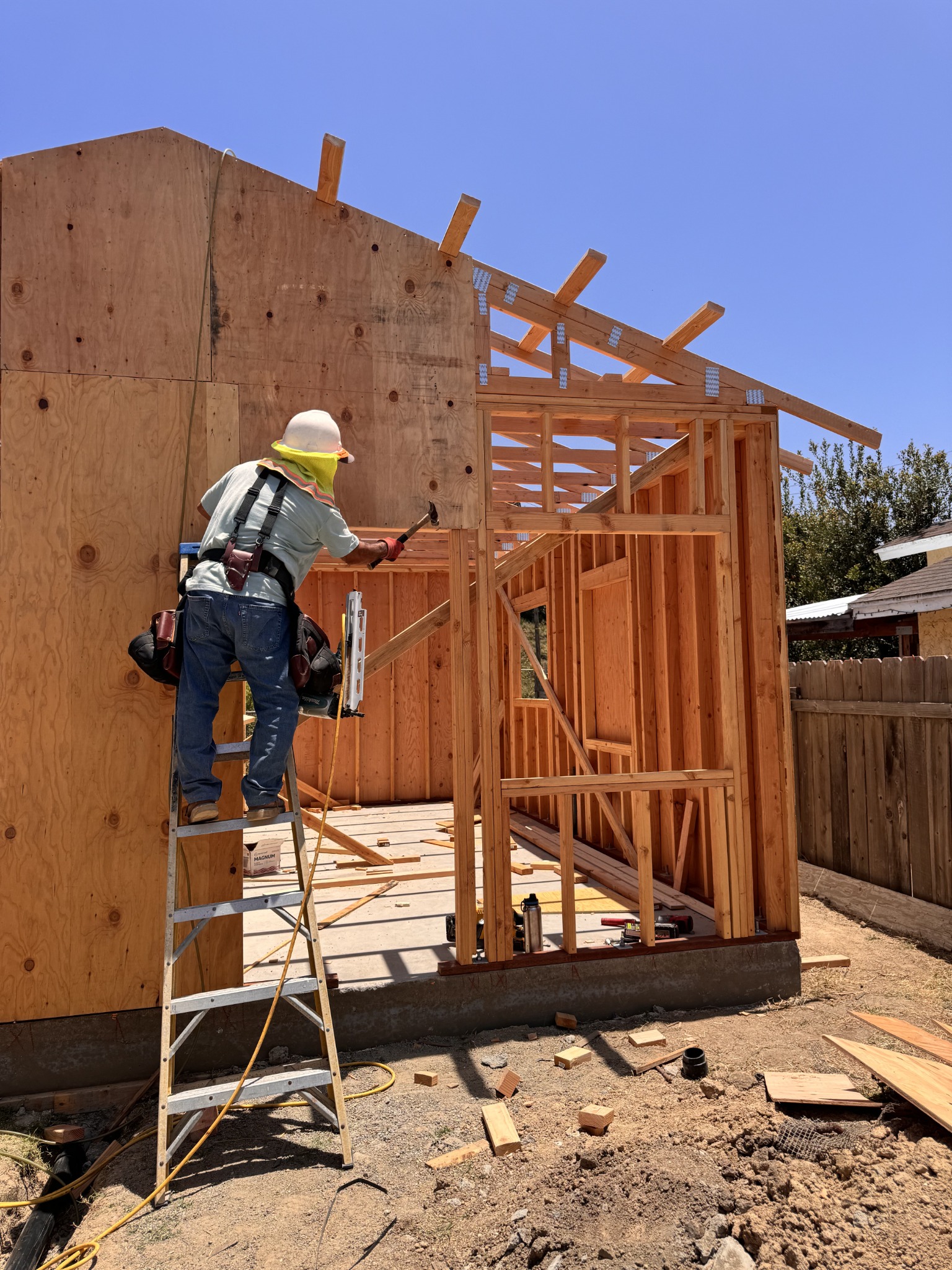 Mocambo Builder crew framing a new ADU under construction